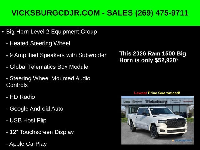 2026 RAM Ram 1500 RAM 1500 BIG HORN CREW CAB 4X4 5'7' BOX