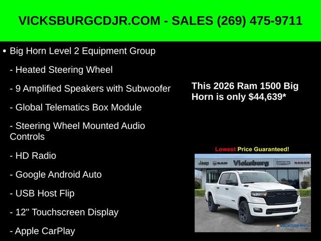 2026 RAM Ram 1500 RAM 1500 BIG HORN CREW CAB 4X4 5'7' BOX