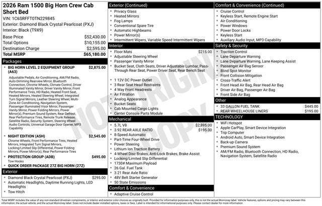 2026 RAM Ram 1500 RAM 1500 BIG HORN CREW CAB 4X4 5'7' BOX