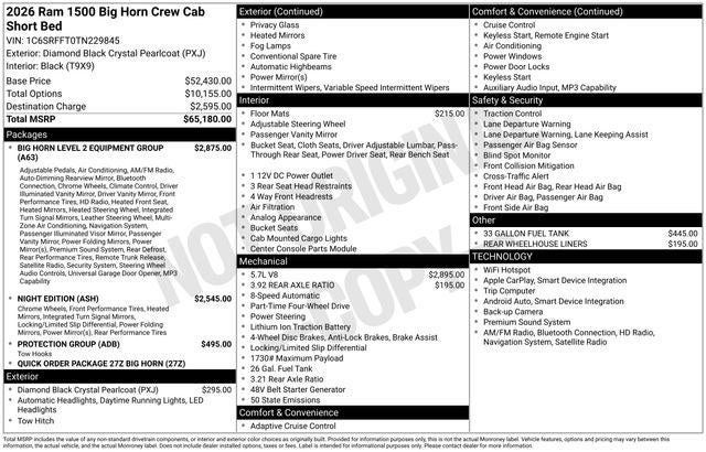 2026 RAM Ram 1500 RAM 1500 BIG HORN CREW CAB 4X4 5'7' BOX