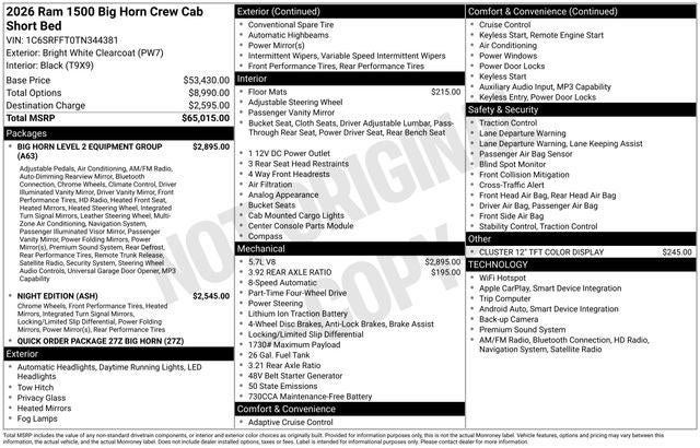 2026 RAM Ram 1500 RAM 1500 BIG HORN CREW CAB 4X4 5'7' BOX