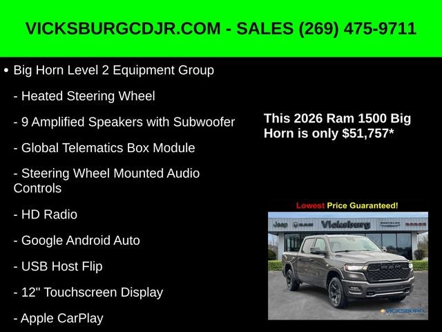 2026 RAM Ram 1500 RAM 1500 BIG HORN CREW CAB 4X4 5'7' BOX