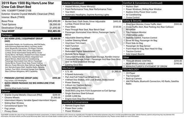 2019 RAM 1500 Big Horn/Lone Star Crew Cab 4x4 5'7' Box