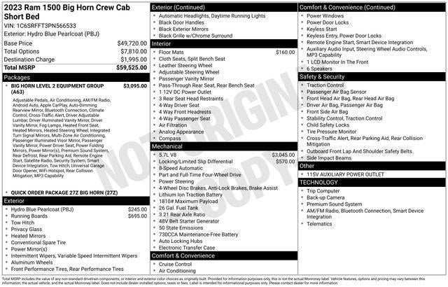2023 RAM 1500 Big Horn Crew Cab 4x4 5'7' Box