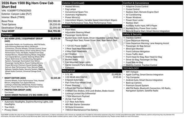 2026 RAM Ram 1500 RAM 1500 BIG HORN CREW CAB 4X4 5'7' BOX
