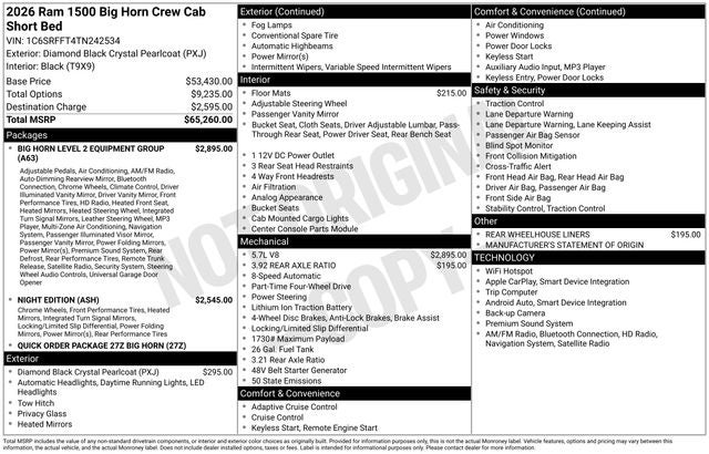 2026 RAM Ram 1500 RAM 1500 BIG HORN CREW CAB 4X4 5'7' BOX