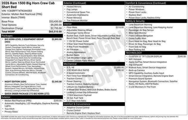 2026 RAM Ram 1500 RAM 1500 BIG HORN CREW CAB 4X4 5'7' BOX