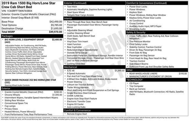 2019 RAM 1500 Big Horn/Lone Star Crew Cab 4x4 5'7' Box