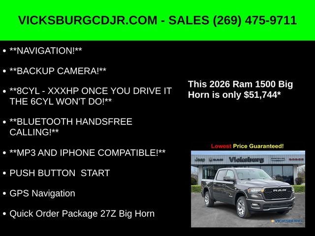 2026 RAM Ram 1500 RAM 1500 BIG HORN CREW CAB 4X4 5'7' BOX