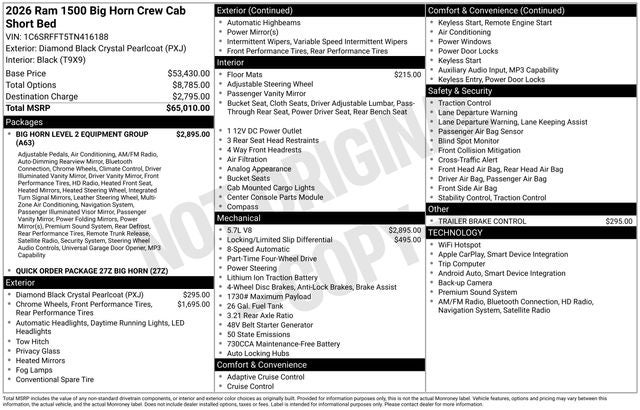 2026 RAM Ram 1500 RAM 1500 BIG HORN CREW CAB 4X4 5'7' BOX