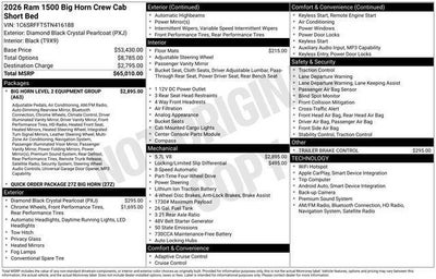 2026 RAM Ram 1500 RAM 1500 BIG HORN CREW CAB 4X4 5'7' BOX