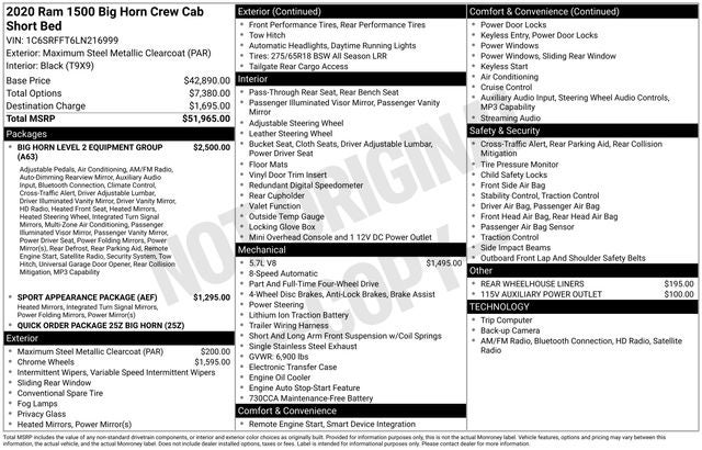 2020 RAM 1500 Big Horn Crew Cab 4x4 5'7' Box
