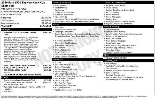 2026 RAM Ram 1500 RAM 1500 BIG HORN CREW CAB 4X4 5'7' BOX