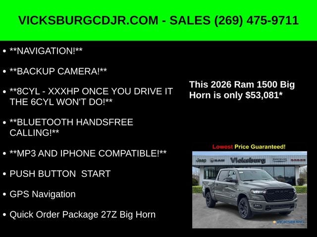 2026 RAM Ram 1500 RAM 1500 BIG HORN CREW CAB 4X4 5'7' BOX