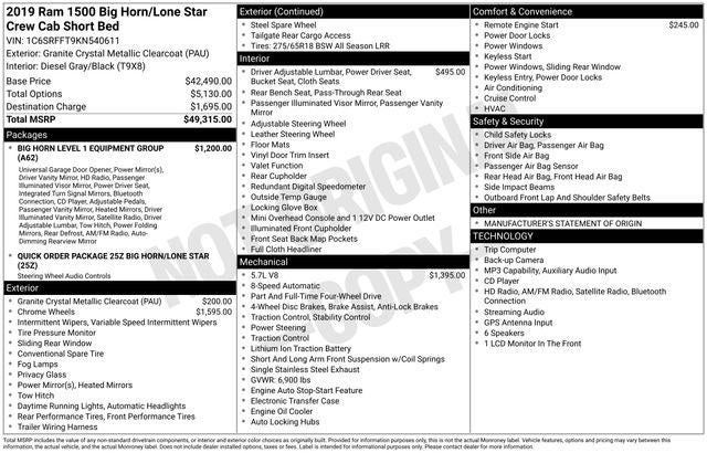 2019 RAM 1500 Big Horn/Lone Star Crew Cab 4x4 5'7' Box