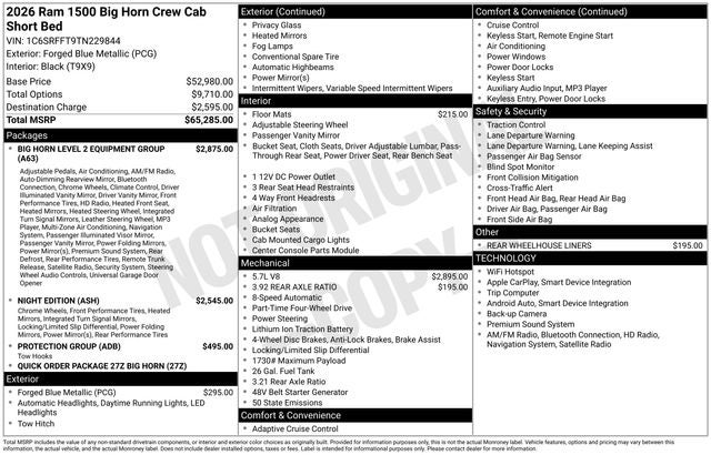 2026 RAM Ram 1500 RAM 1500 BIG HORN CREW CAB 4X4 5'7' BOX