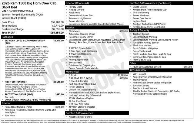 2026 RAM Ram 1500 RAM 1500 BIG HORN CREW CAB 4X4 5'7' BOX