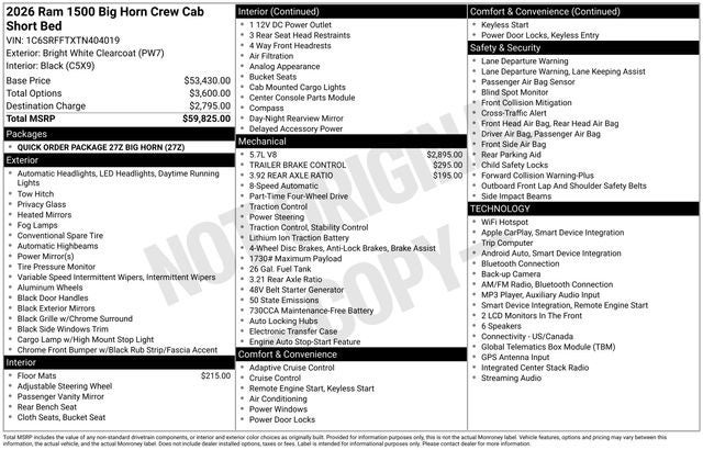 2026 RAM 1500 RAM 1500 BIG HORN CREW CAB 4X4 5'7' BOX