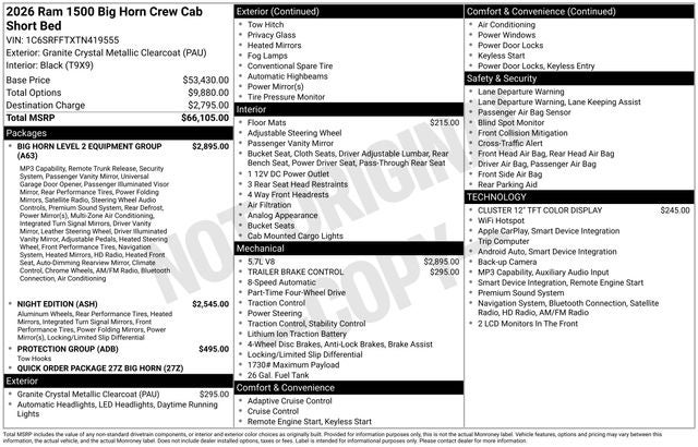 2026 RAM 1500 RAM 1500 BIG HORN CREW CAB 4X4 5'7' BOX
