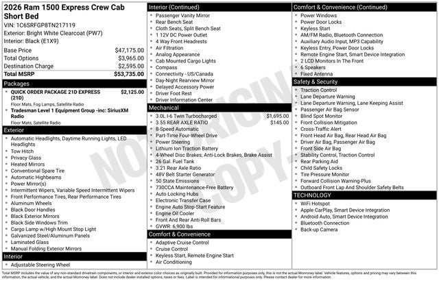 2026 RAM Ram 1500 RAM 1500 EXPRESS CREW CAB 4X4 5'7' BOX
