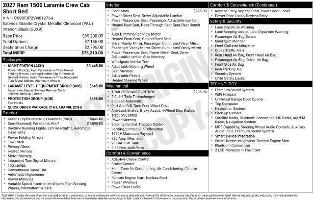 2027 RAM 1500 RAM 1500 LARAMIE CREW CAB 4X4 5'7' BOX