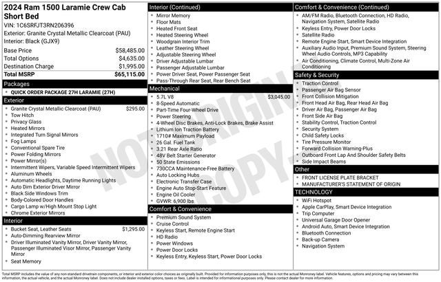 2024 RAM 1500 Laramie Crew Cab 4x4 5'7' Box