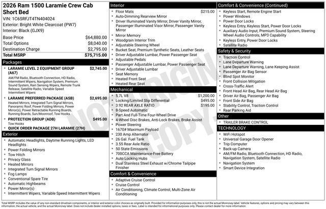 2026 RAM Ram 1500 RAM 1500 LARAMIE CREW CAB 4X4 5'7' BOX