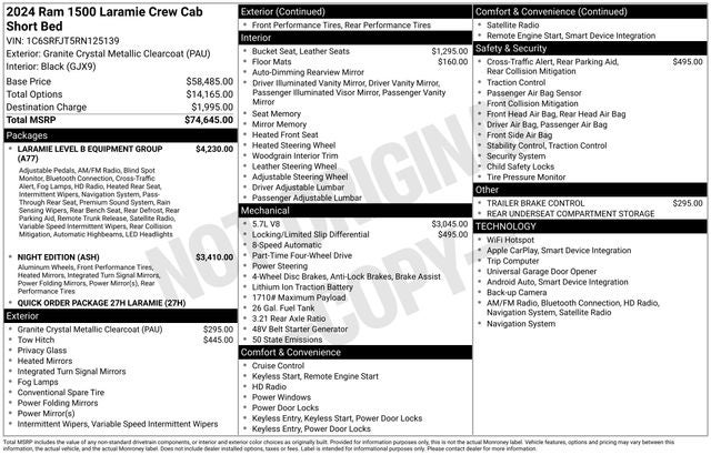 2024 RAM 1500 Laramie Crew Cab 4x4 5'7' Box