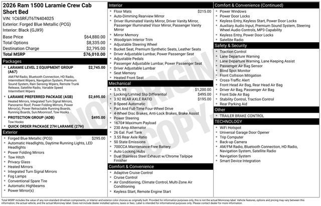 2026 RAM Ram 1500 RAM 1500 LARAMIE CREW CAB 4X4 5'7' BOX