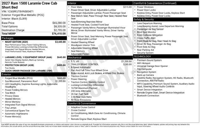 2027 RAM 1500 RAM 1500 LARAMIE CREW CAB 4X4 5'7' BOX