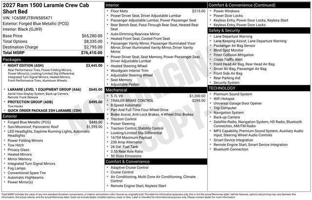 2027 RAM 1500 RAM 1500 LARAMIE CREW CAB 4X4 5'7' BOX