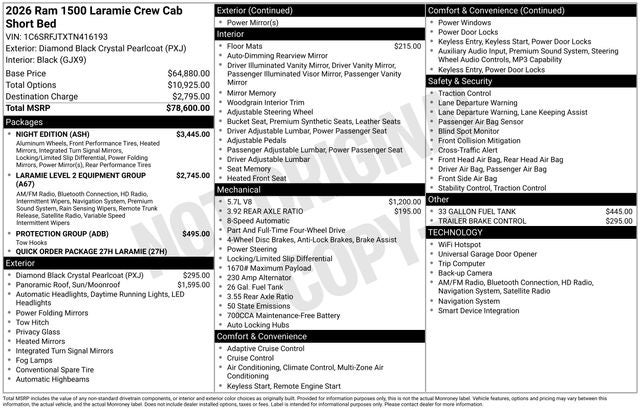 2026 RAM Ram 1500 RAM 1500 LARAMIE CREW CAB 4X4 5'7' BOX