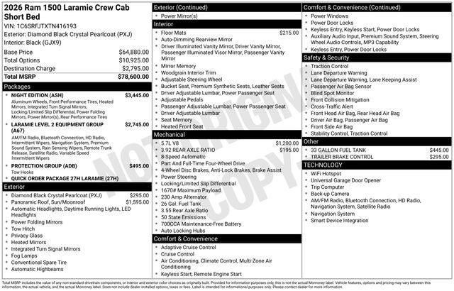 2026 RAM Ram 1500 RAM 1500 LARAMIE CREW CAB 4X4 5'7' BOX