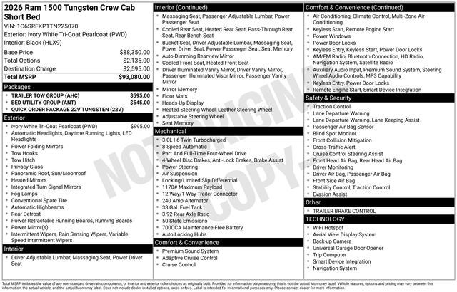 2026 RAM Ram 1500 RAM 1500 TUNGSTEN CREW CAB 4X4