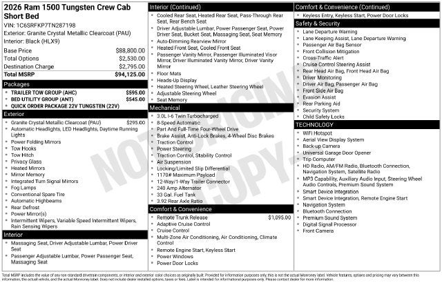 2026 RAM 1500 RAM 1500 TUNGSTEN CREW CAB 4X4