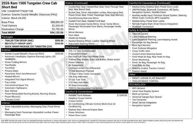 2026 RAM 1500 RAM 1500 TUNGSTEN CREW CAB 4X4