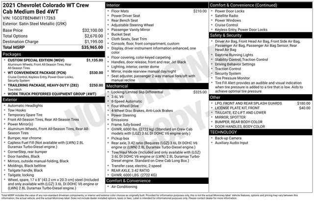 2021 Chevrolet Colorado 4WD Crew Cab Short Box WT