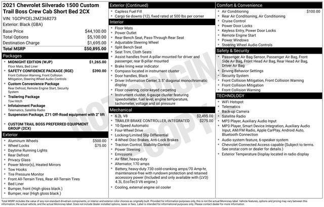 2021 Chevrolet Silverado 1500 4WD Crew Cab Short Bed Custom Trail Boss