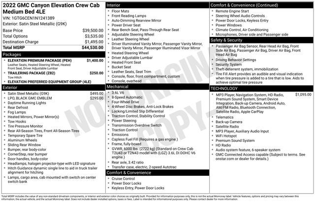 2022 GMC Canyon 4WD Crew Cab Short Box Elevation