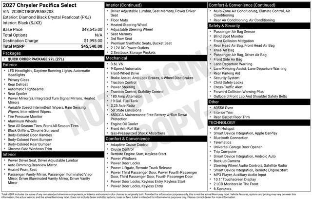 2027 Chrysler Pacifica PACIFICA SELECT