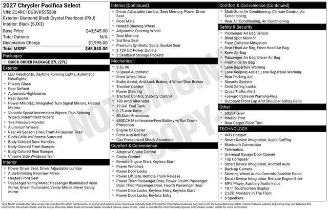 2027 Chrysler Pacifica PACIFICA SELECT