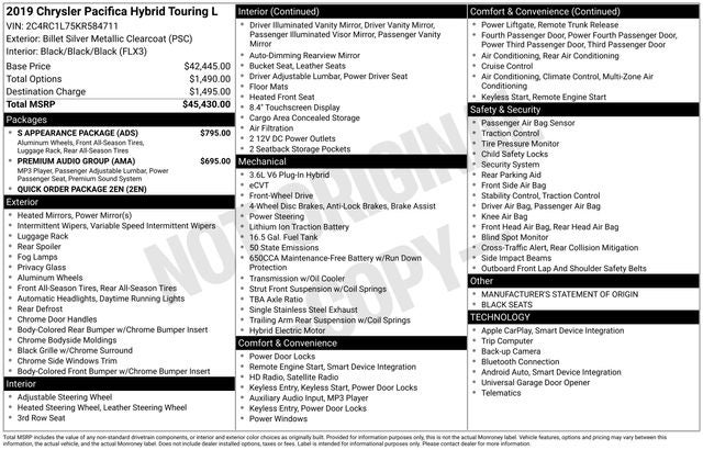2019 Chrysler Pacifica Hybrid Touring L