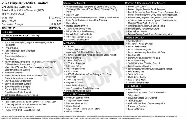 2027 Chrysler Pacifica PACIFICA LIMITED AWD