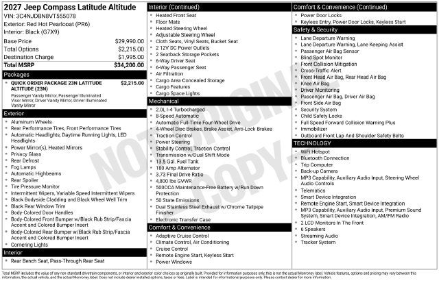 2027 Jeep Compass COMPASS LATITUDE ALTITUDE 4X4