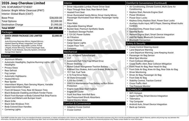 2026 Jeep Cherokee CHEROKEE LIMITED 4X4