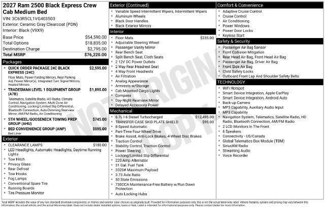 2027 RAM 2500 RAM 2500 BLACK EXPRESS CREW CAB 4X4 6'4' BOX