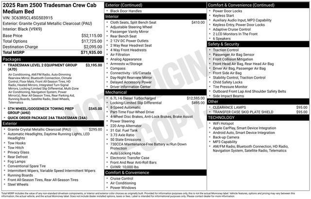 2025 RAM Ram 2500 RAM 2500 TRADESMAN CREW CAB 4X4 6'4' BOX