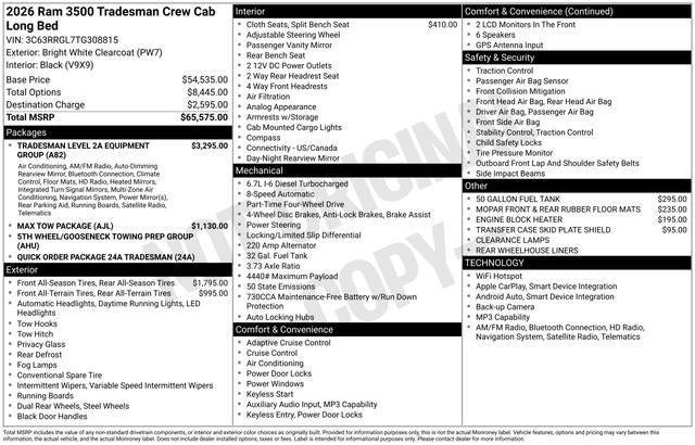 2026 RAM Ram 3500 RAM 3500 TRADESMAN CREW CAB 4X4 8' BOX