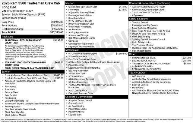 2026 RAM Ram 3500 RAM 3500 TRADESMAN CREW CAB 4X4 8' BOX