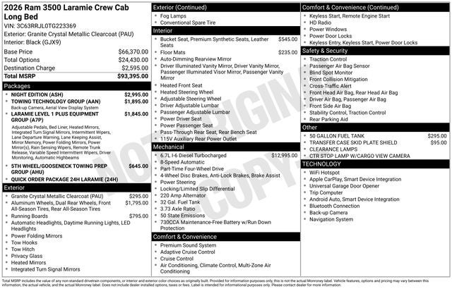 2026 RAM Ram 3500 RAM 3500 LARAMIE CREW CAB 4X4 8' BOX